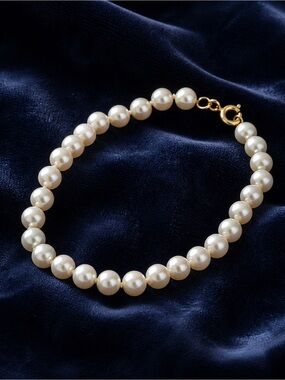 Rare Vintage 10K Yellow Gold Pearl Bracelet FIG Hallmark Estate Fine Jewelry